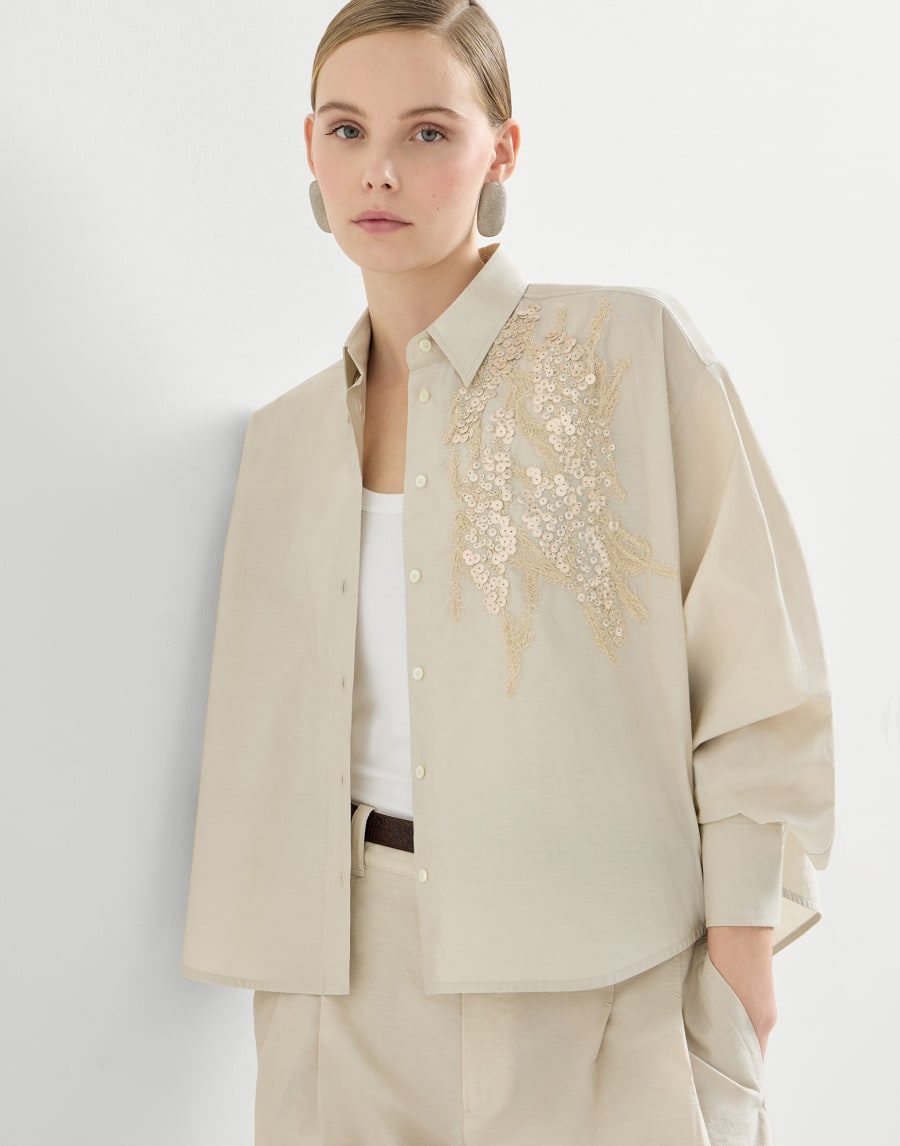Shirt with dazzling seabed embroidery Panama Woman - Brunello Cucinelli