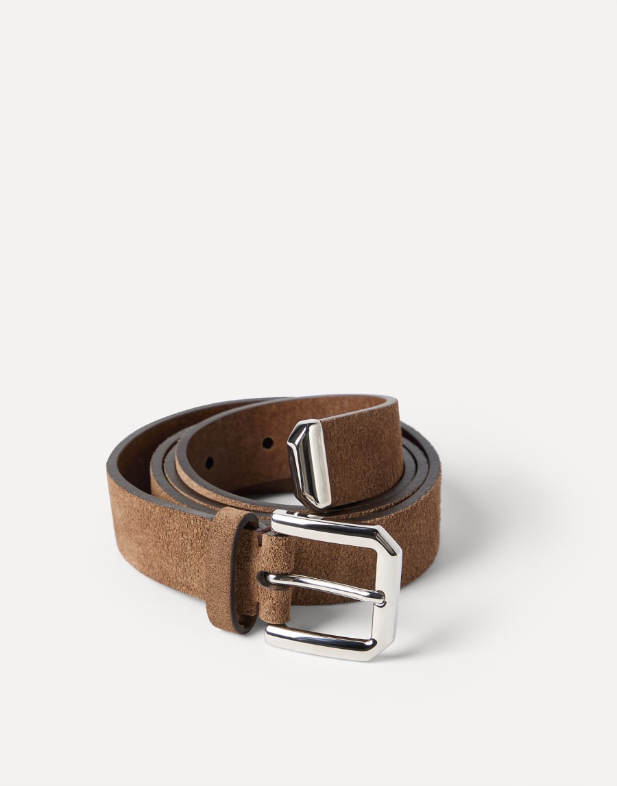 Reversed leather belt Chestnut Man - Brunello Cucinelli