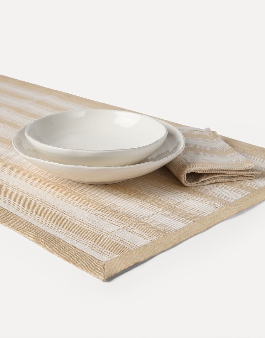 条纹亚麻布艺套装(1条桌旗和2条餐巾) 巴拿马色 生活风格 - Brunello Cucinelli
