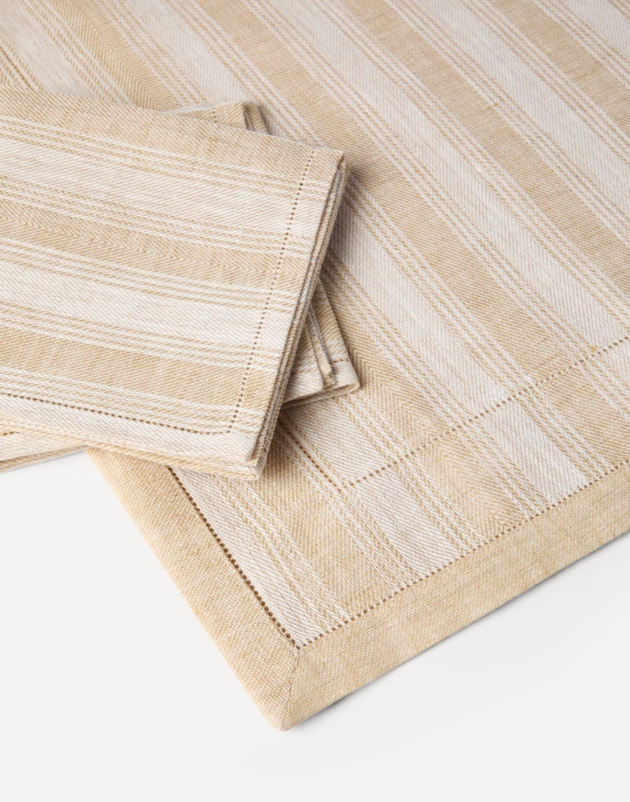 条纹亚麻布艺套装(1条桌旗和2条餐巾) 巴拿马色 生活风格 - Brunello Cucinelli