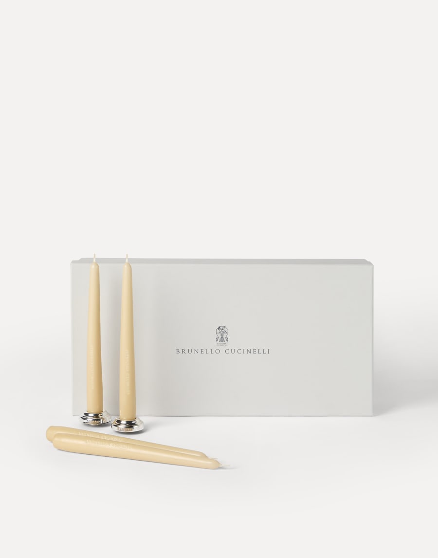2-piece silver-plated candlesticks set Beige Lifestyle - Brunello Cucinelli