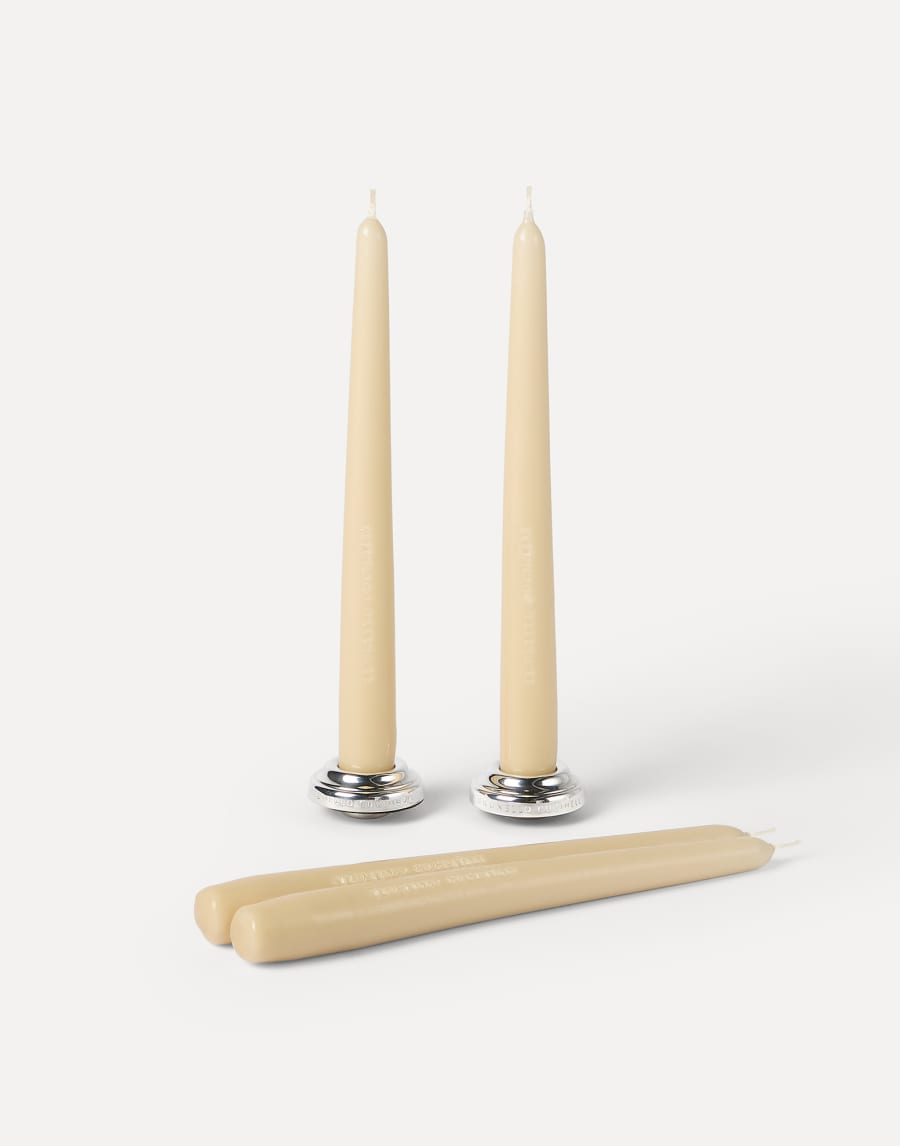 2-piece silver-plated candlesticks set Beige Lifestyle - Brunello Cucinelli
