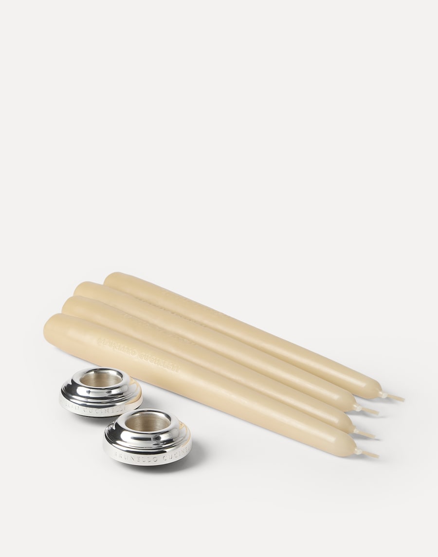 2-piece silver-plated candlesticks set Beige Lifestyle - Brunello Cucinelli