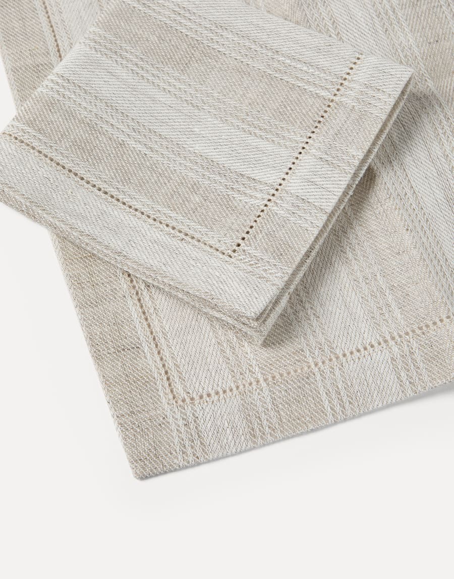 4件套查尔克条纹亚麻餐巾 浆土色 生活风格 - Brunello Cucinelli