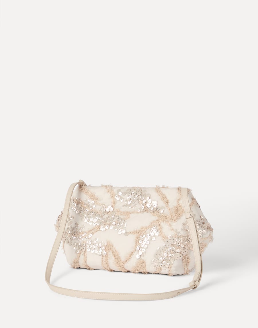 Pouch bag with dazzling seabed embroidery Beige Woman - Brunello Cucinelli