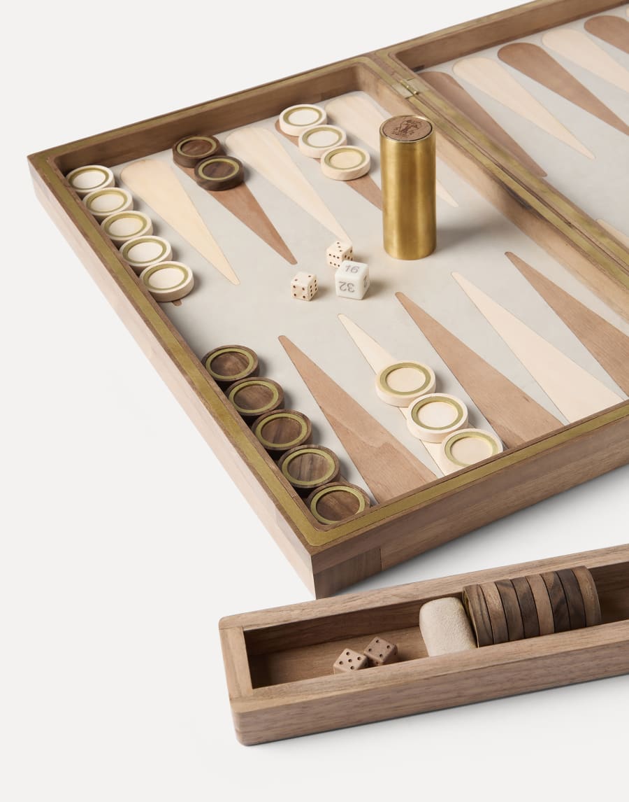 Walnut wood, Krion® and brass backgammon set Beige Lifestyle - Brunello Cucinelli