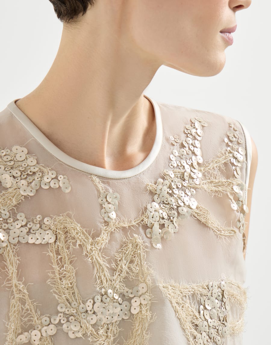 Top Dazzling Seabed Embroidery Beige Mujer - Brunello Cucinelli