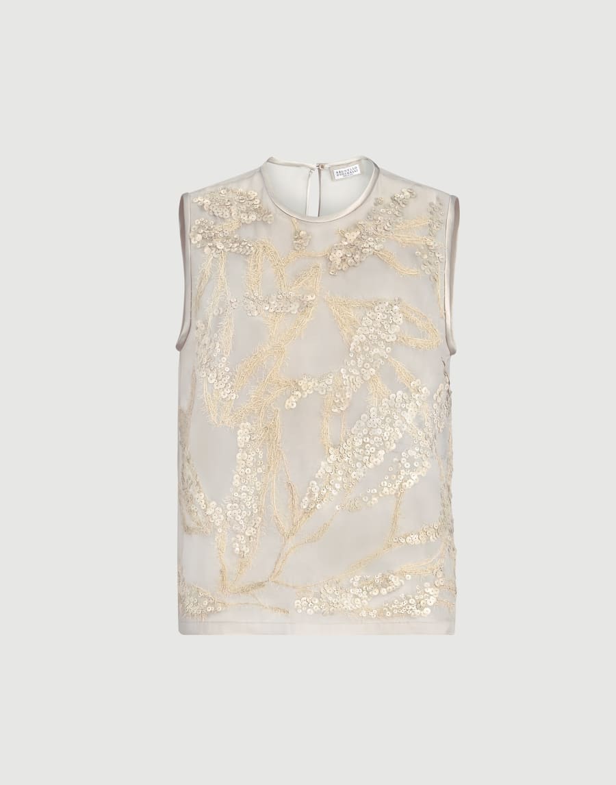Top Dazzling Seabed Embroidery Beige Mujer - Brunello Cucinelli