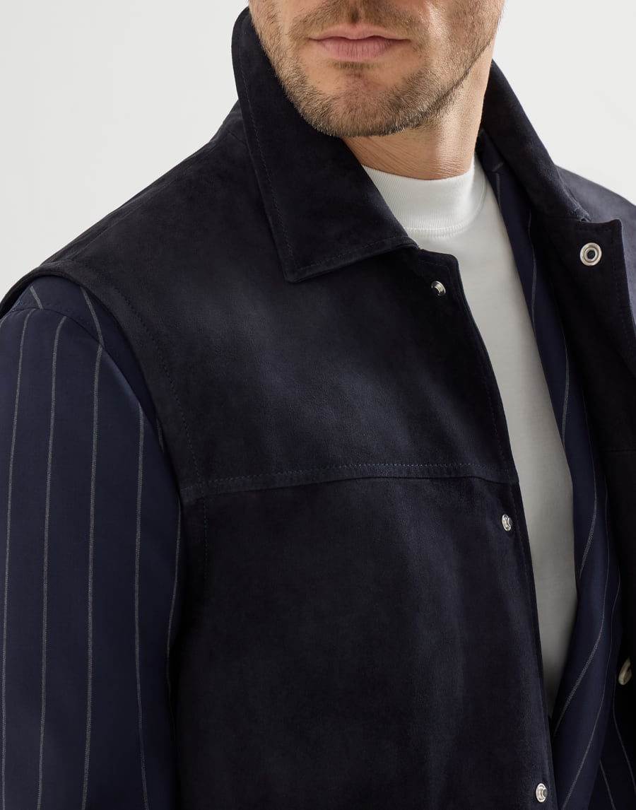 Suede vest Navy Blue Man - Brunello Cucinelli