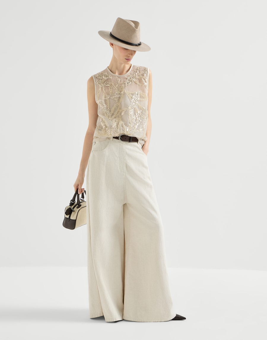 Top Dazzling Seabed Embroidery Beige Mujer - Brunello Cucinelli