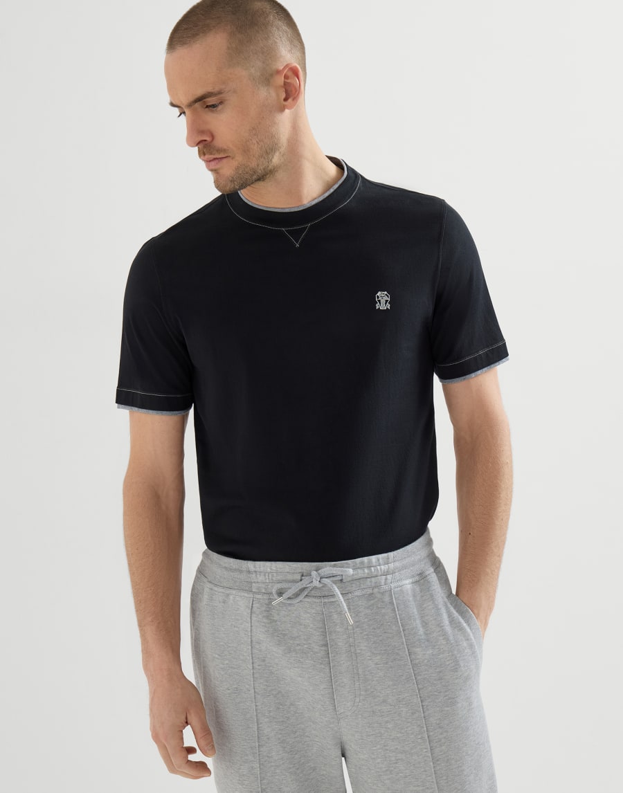 T-shirt with faux-layering Black Man - Brunello Cucinelli