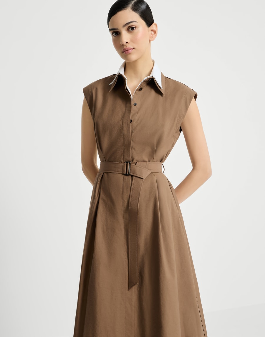 Vestido camisero de sarga Texture Marrón Mujer - Brunello Cucinelli