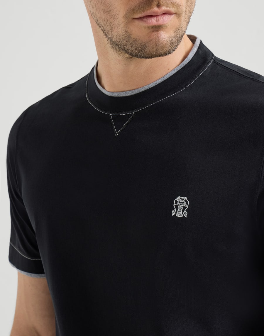 T-shirt with faux-layering Black Man - Brunello Cucinelli