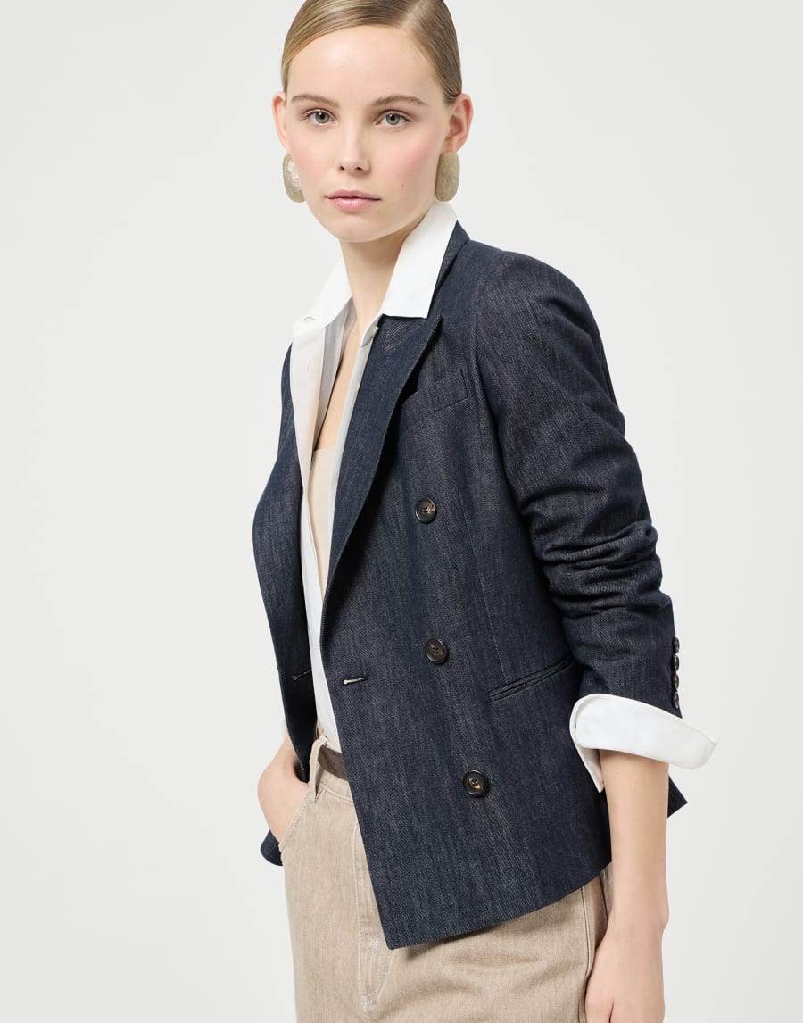 Blazer aus Twill in Denim-Optik Dunkles Jeansblau Damen - Brunello Cucinelli
