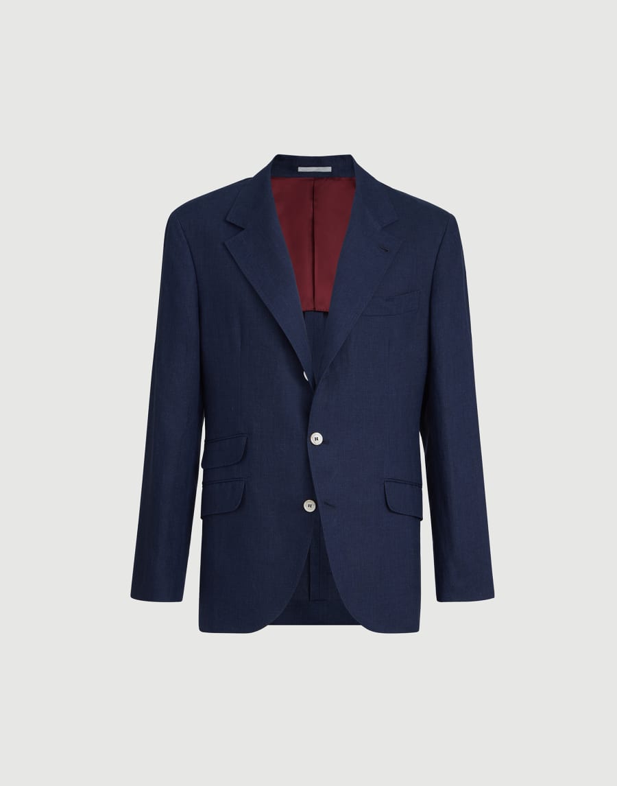 Linen deconstructed blazer Navy Blue Man - Brunello Cucinelli