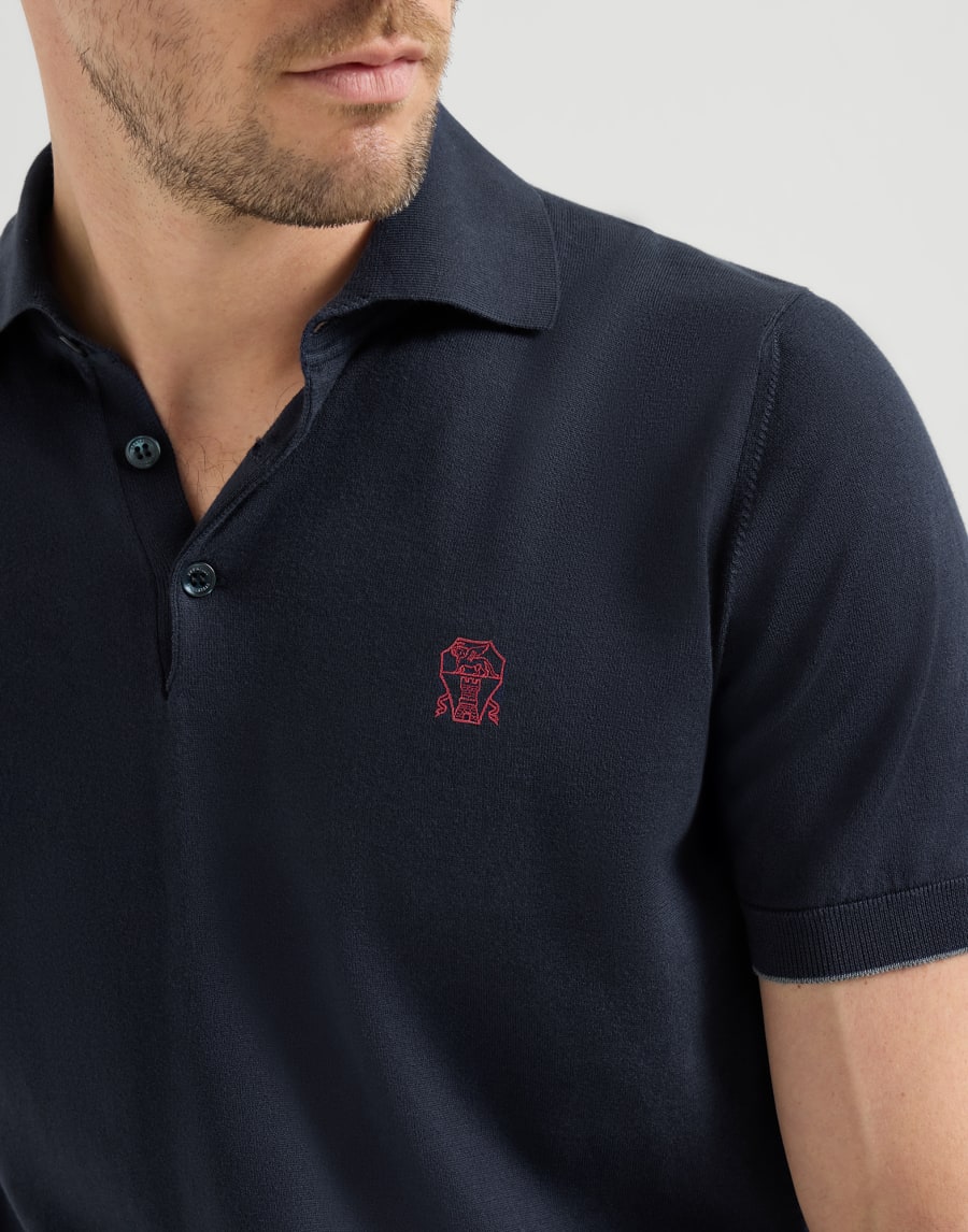Lightweight knit Polo Navy Blue Man - Brunello Cucinelli
