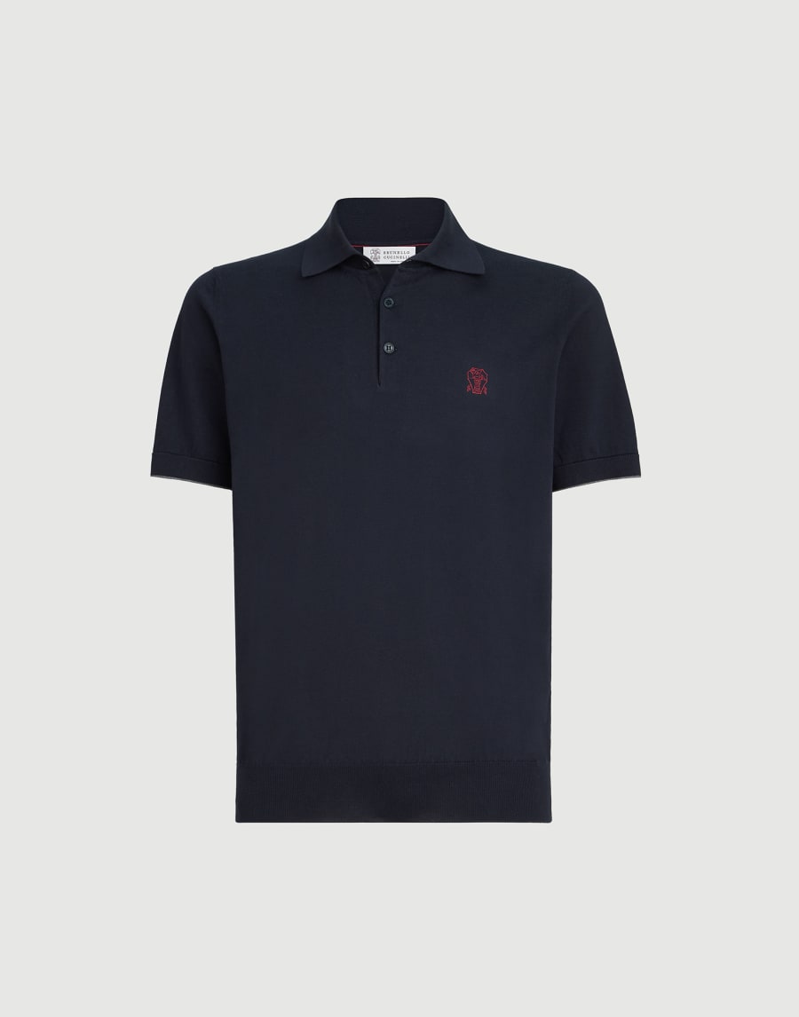 Lightweight knit Polo Navy Blue Man - Brunello Cucinelli