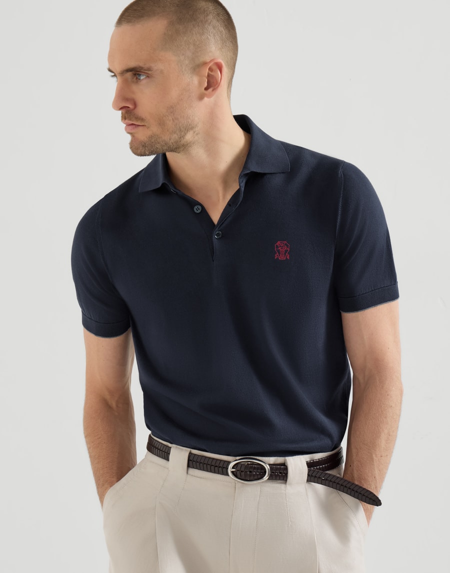 Lightweight knit Polo Navy Blue Man - Brunello Cucinelli