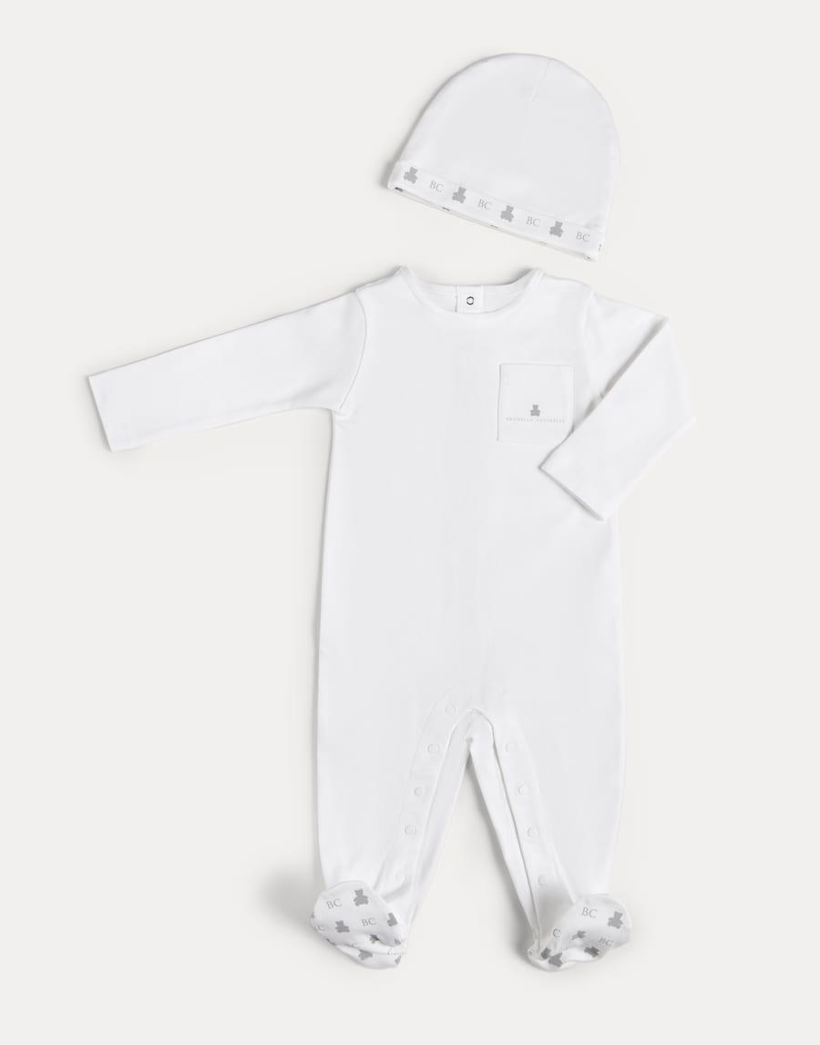 Set mono y gorrito Baby Bernie Blanco Bebé - Brunello Cucinelli