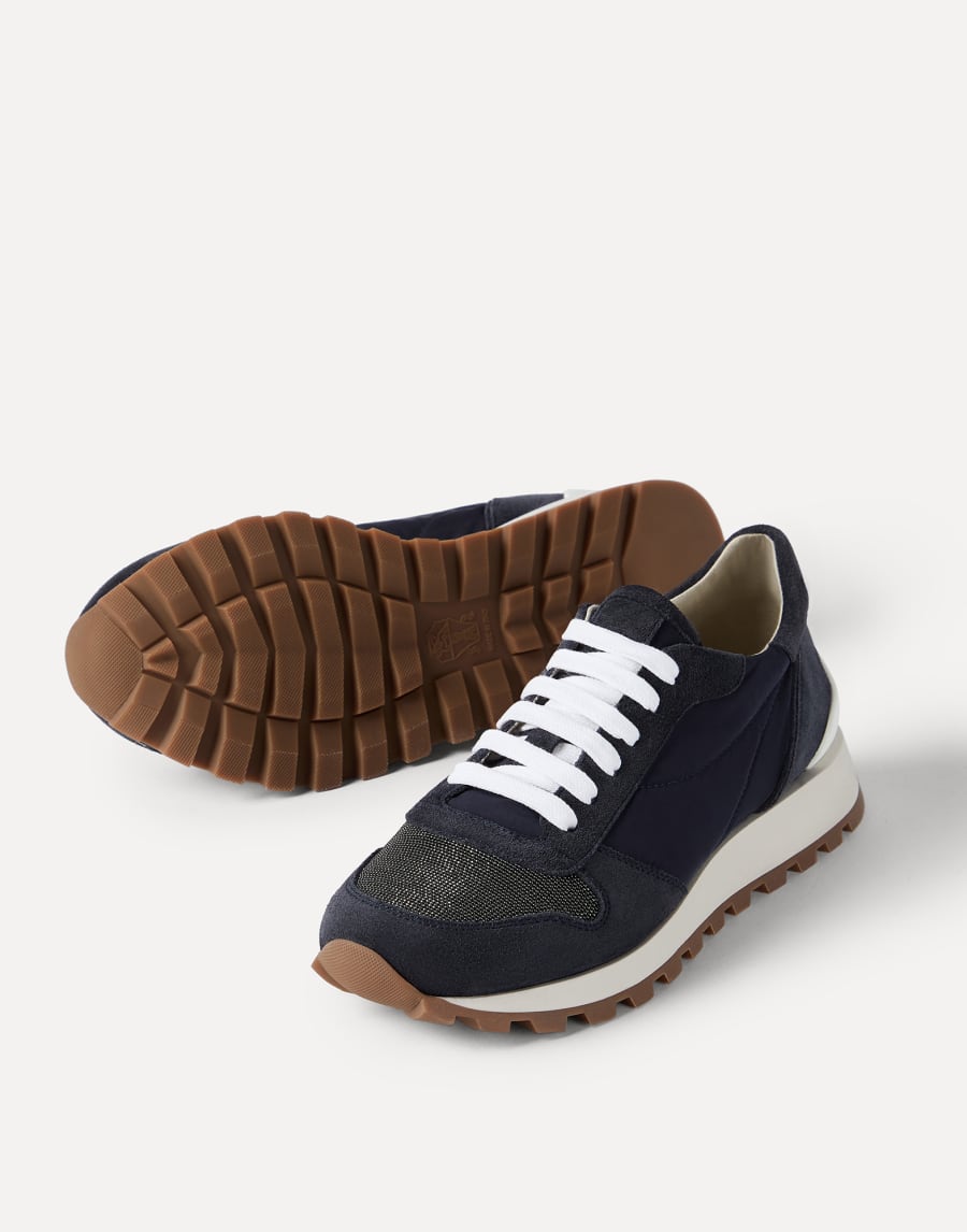 Sneakers aus Stoff mit Monili Blau Damen - Brunello Cucinelli