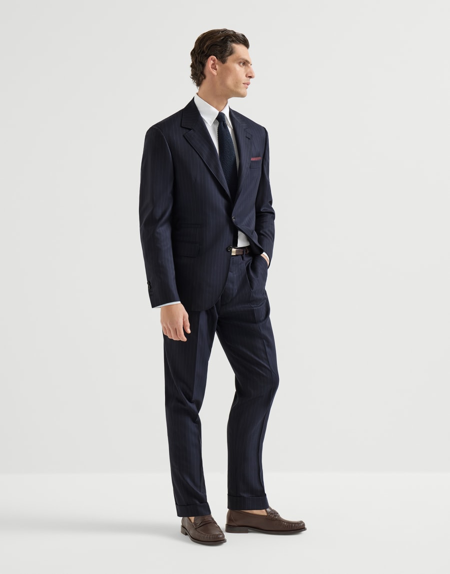 Chalk stripe blazer Navy Blue Man - Brunello Cucinelli