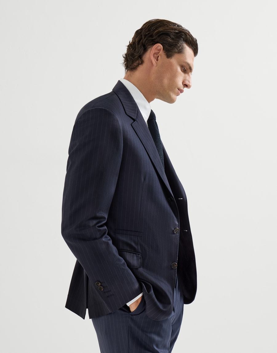 Chalk stripe blazer Navy Blue Man - Brunello Cucinelli
