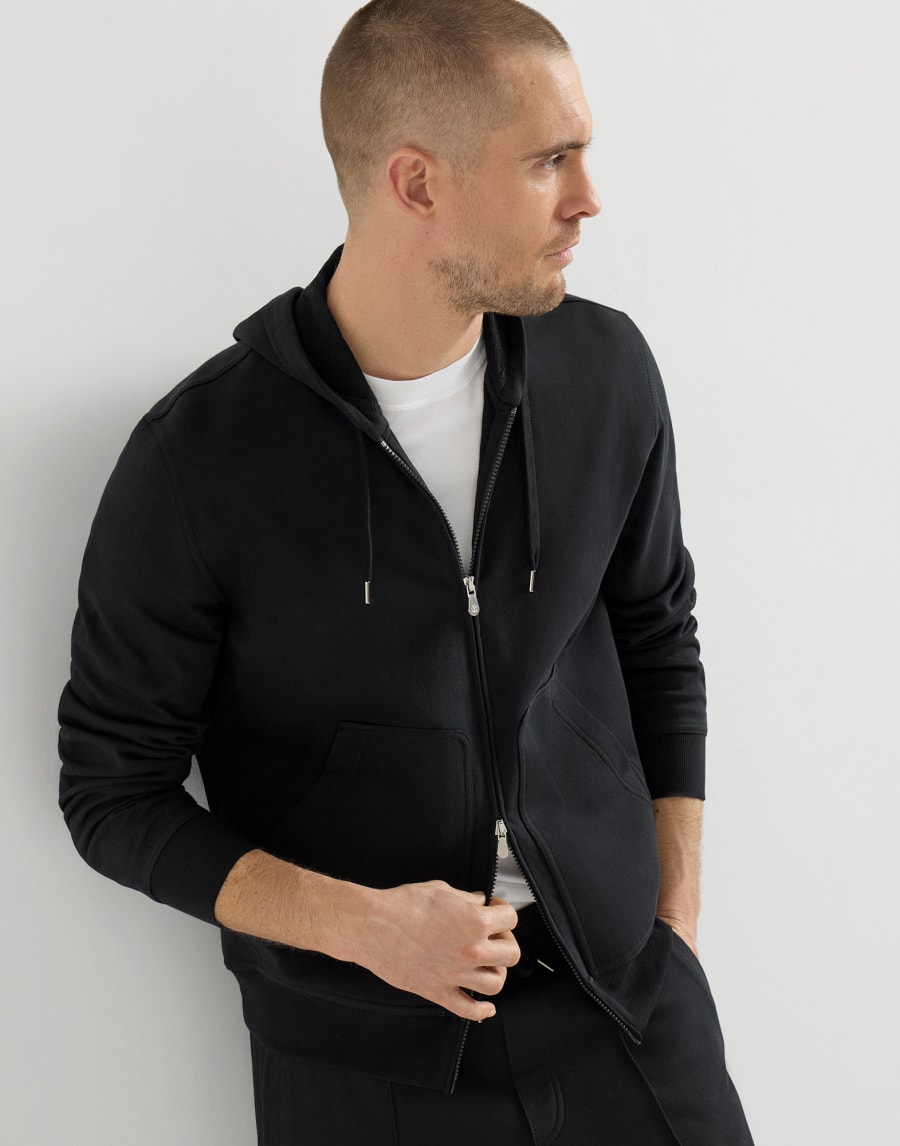 Hooded zip-up sweatshirt Black Man - Brunello Cucinelli