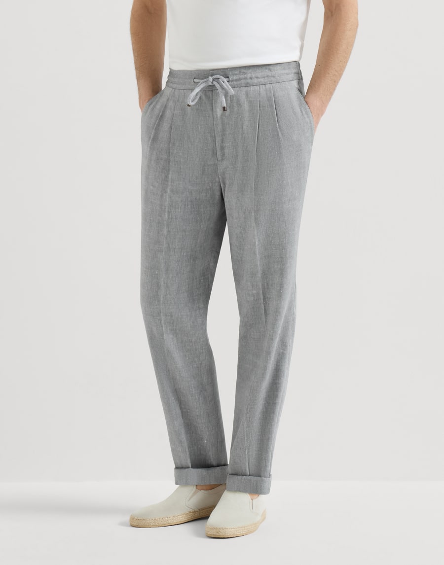 Trousers with drawstring and double pleats Medium Grey Man - Brunello Cucinelli