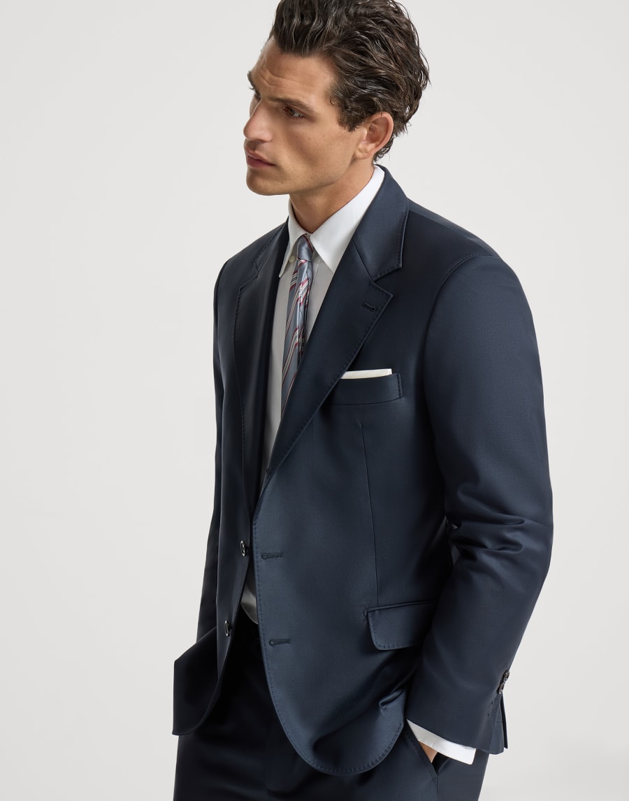 Super 150s virgin wool four season batavia twill blazer Navy Blue Man - Brunello Cucinelli