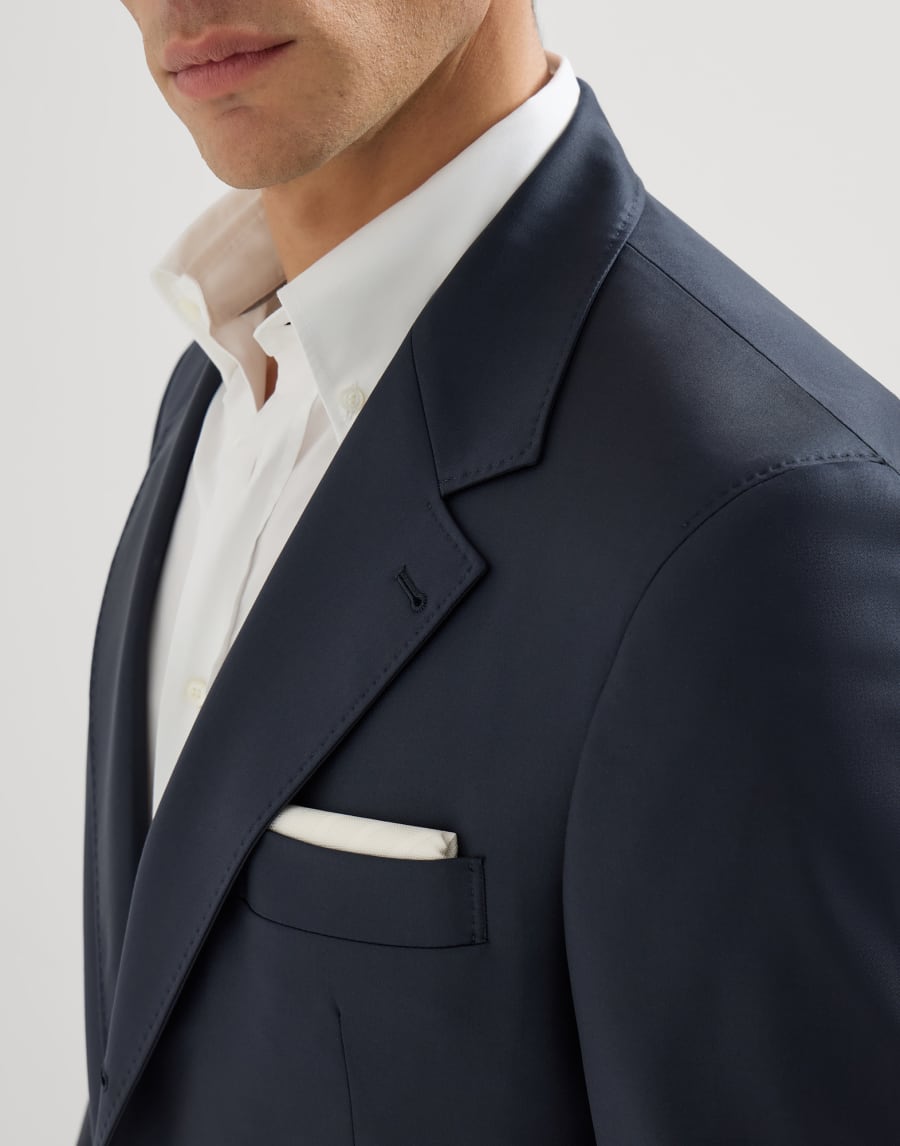 Super 150s virgin wool four season batavia twill blazer Navy Blue Man - Brunello Cucinelli