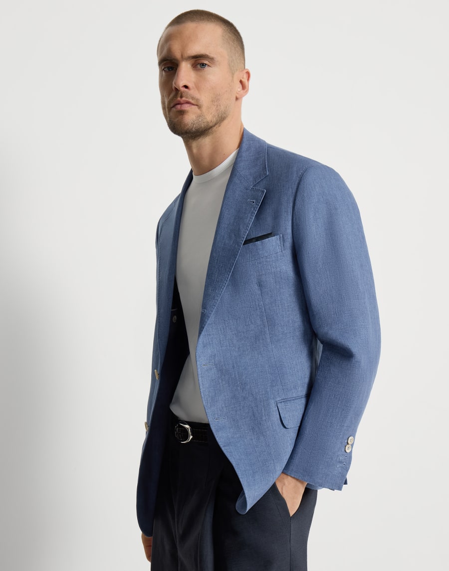 亚麻解构夹克 牛仔蓝 男款 - Brunello Cucinelli