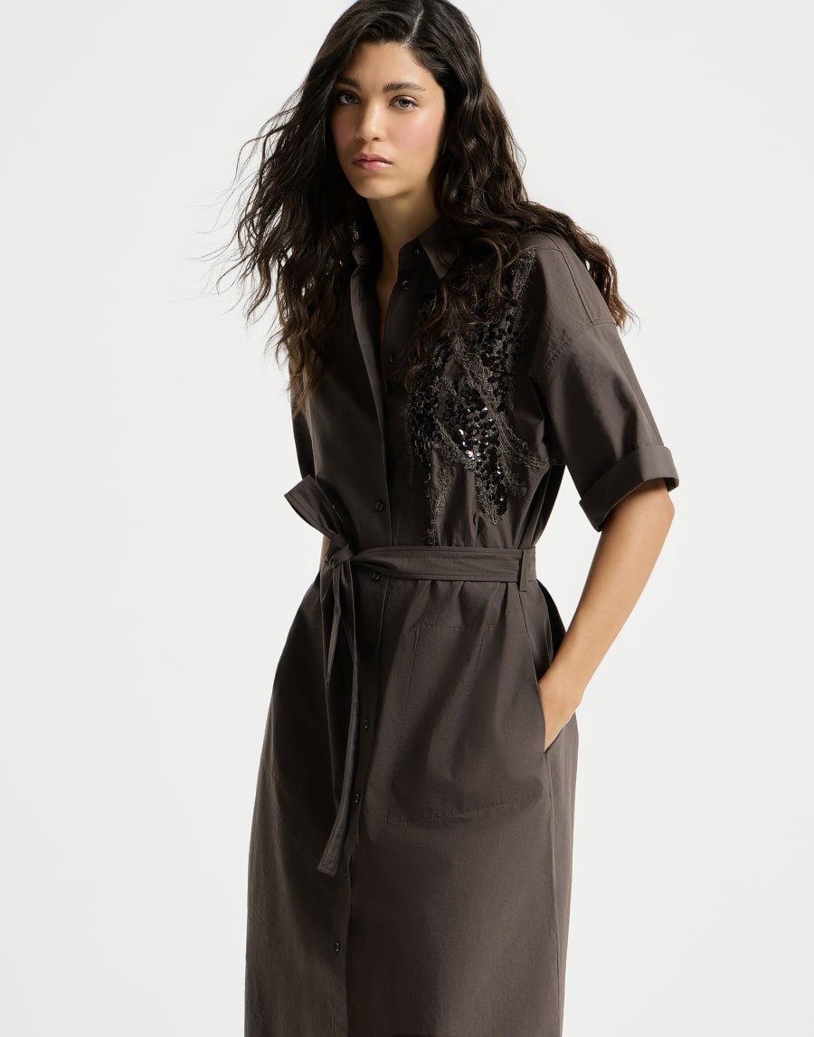 灿动深海刺绣连衣裙 棕色 女款 - Brunello Cucinelli