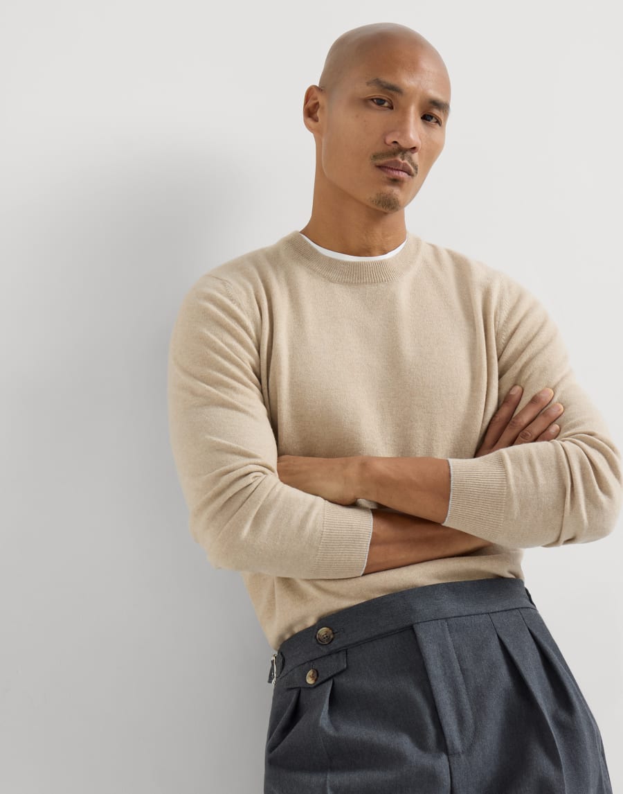 Cashmere and vicuña sweater Beige Man - Brunello Cucinelli