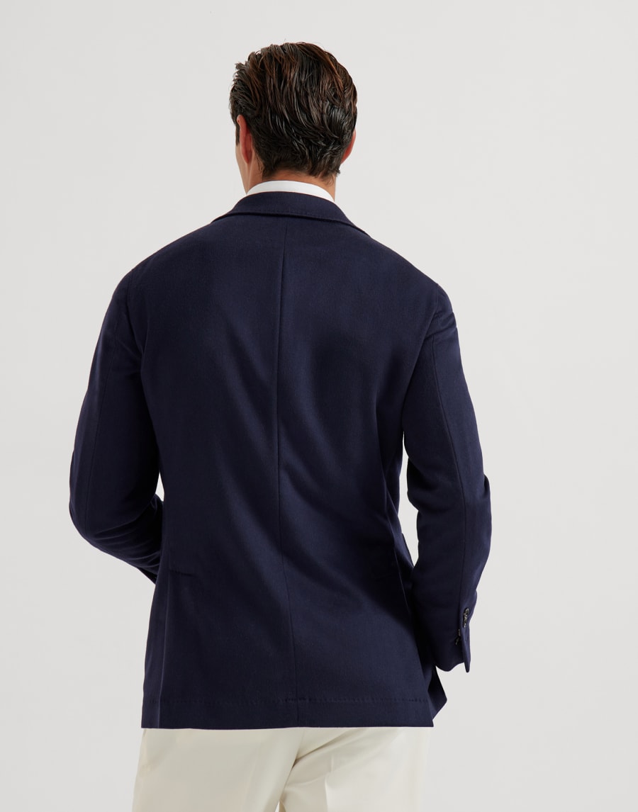 Cashmere and vicuña deconstructed blazer Navy Blue Man - Brunello Cucinelli