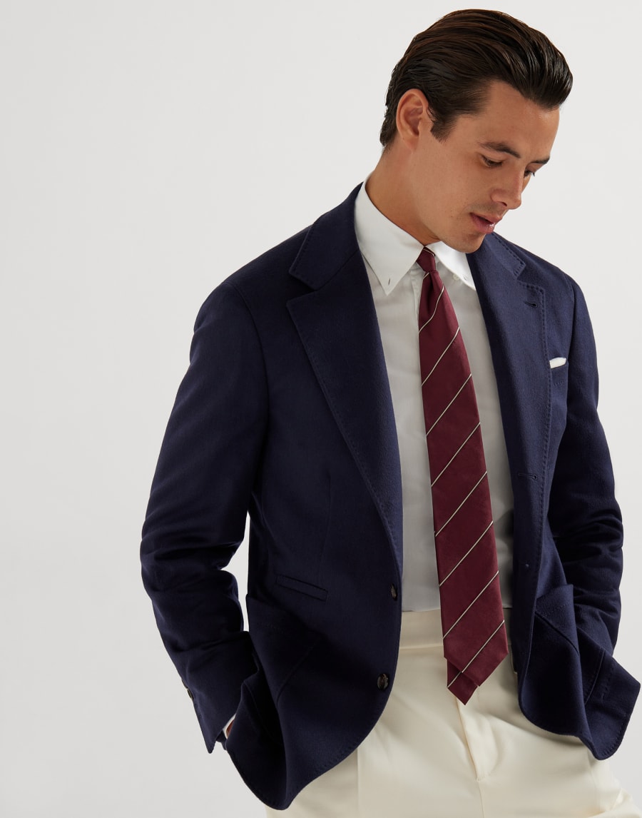 Cashmere and vicuña  deconstructed blazer Navy Blue Man - Brunello Cucinelli