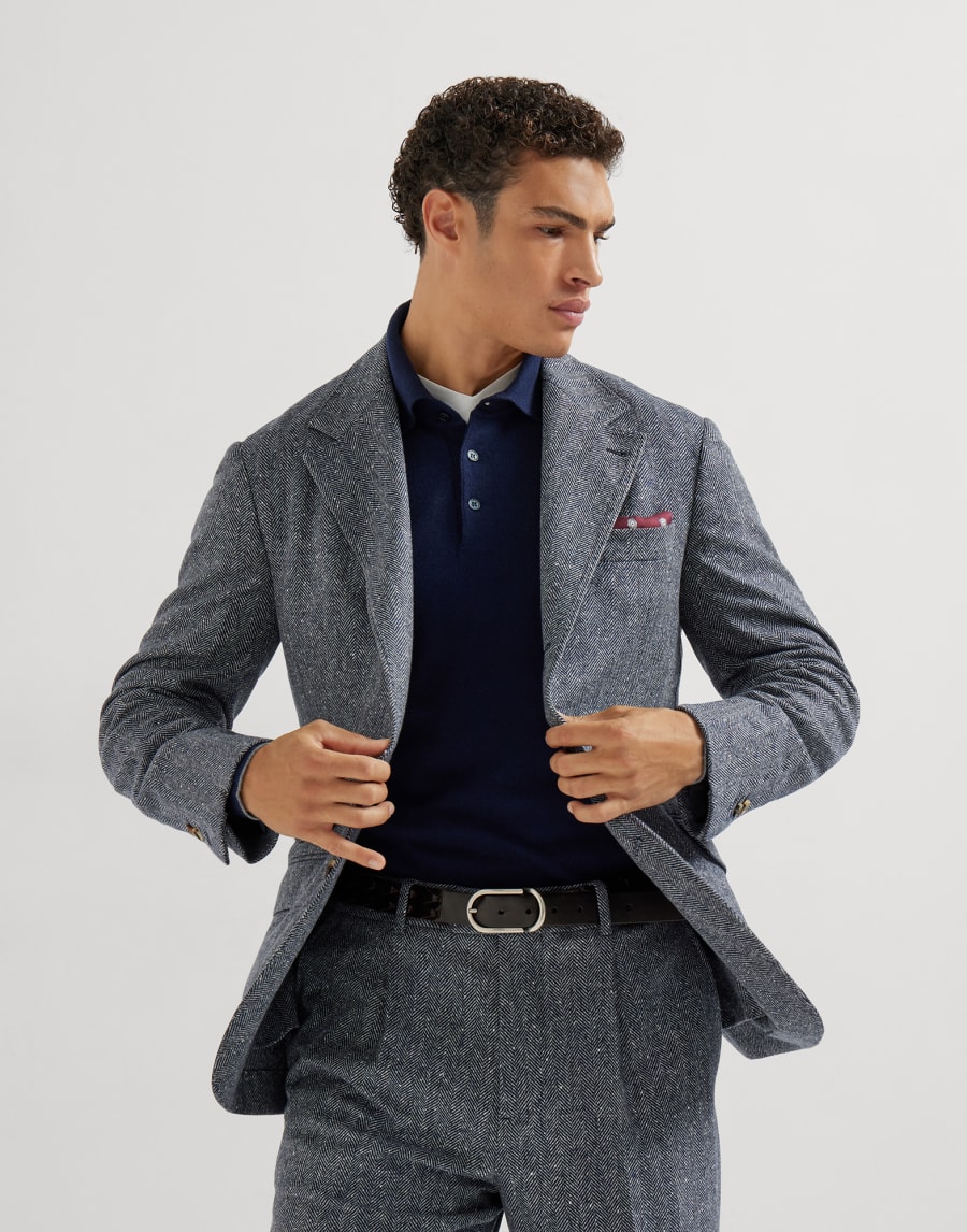 Cashmere and vicuña knit polo shirt Blue Man - Brunello Cucinelli