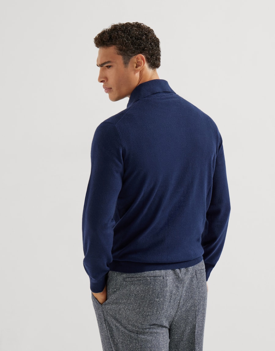 Cashmere and vicuña knit polo shirt Blue Man - Brunello Cucinelli