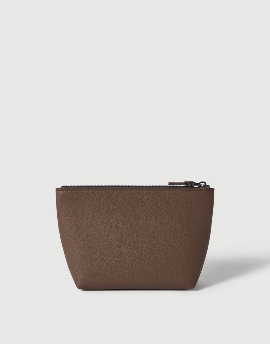 Calfskin clutch bag with monili Chocolate Woman - Brunello Cucinelli
