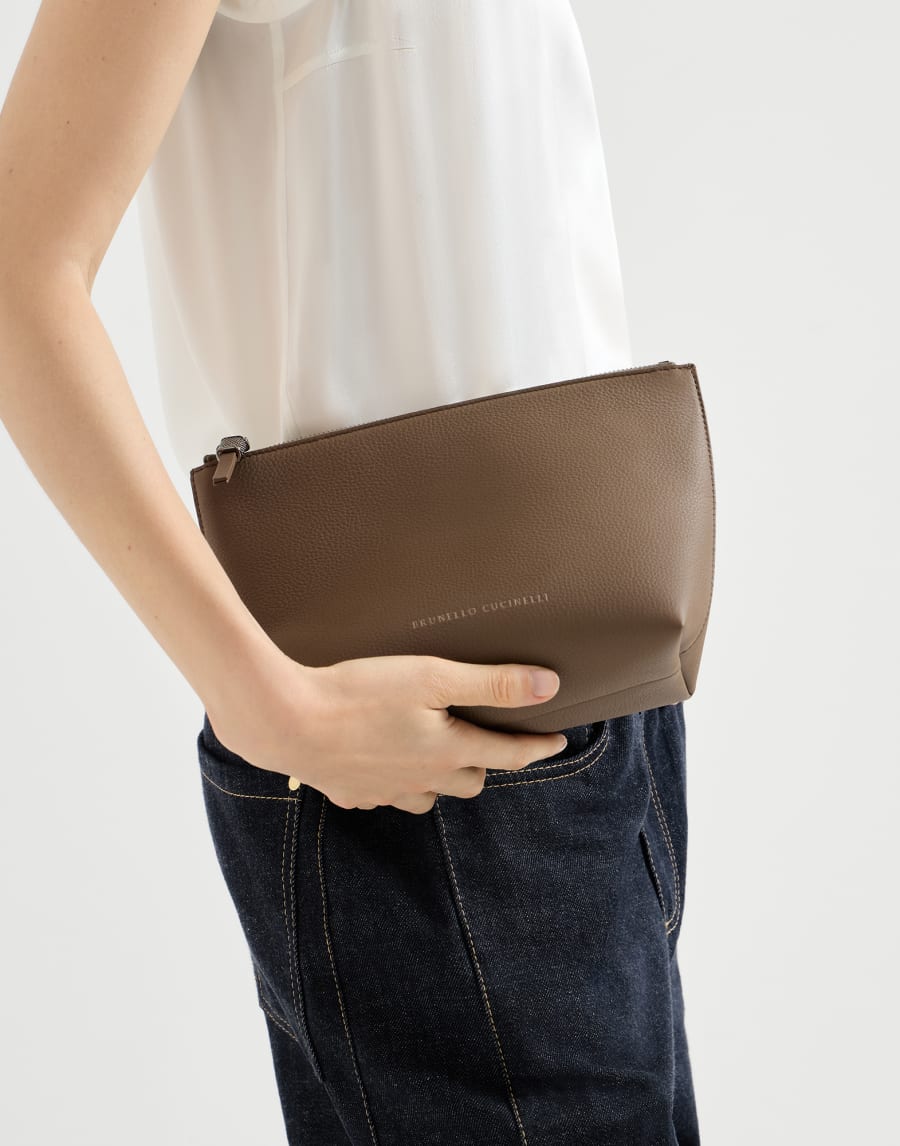 Calfskin clutch bag with monili Chocolate Woman - Brunello Cucinelli