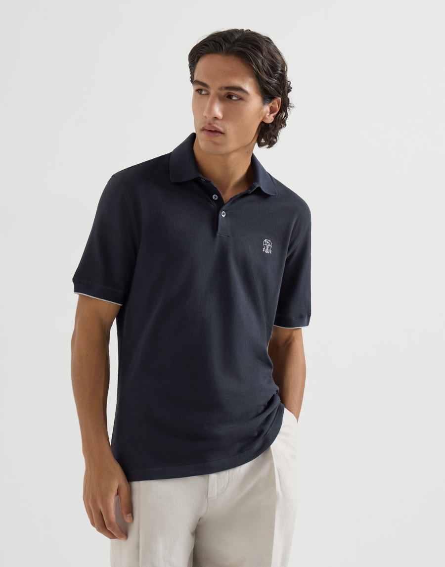 Piqué polo shirt Navy Blue Man - Brunello Cucinelli