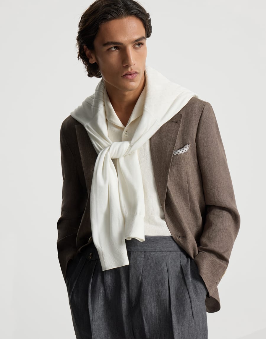 Linen deconstructed blazer Hazelnut Man - Brunello Cucinelli