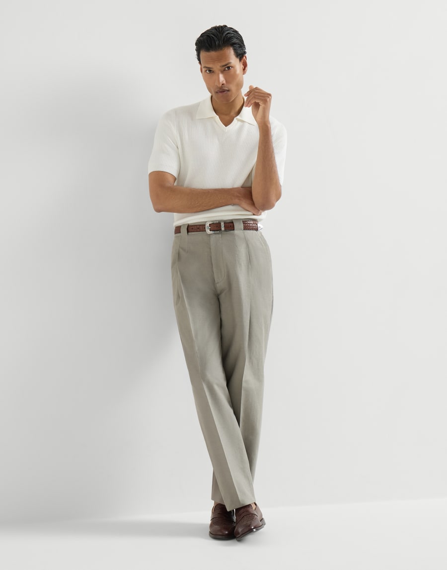 Cotton and linen trousers Khaki Man - Brunello Cucinelli