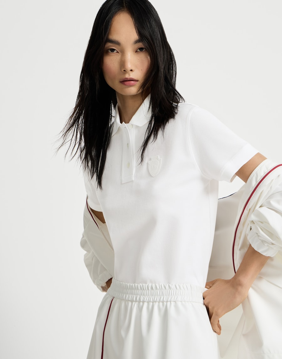Stretch cotton piqué polo shirt with logo White Woman - Brunello Cucinelli