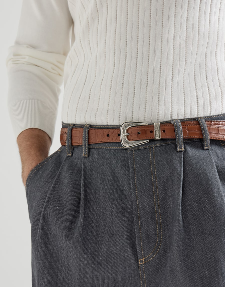 Cinturón en piel de caimán y plata 925 Cuero Hombre - Brunello Cucinelli