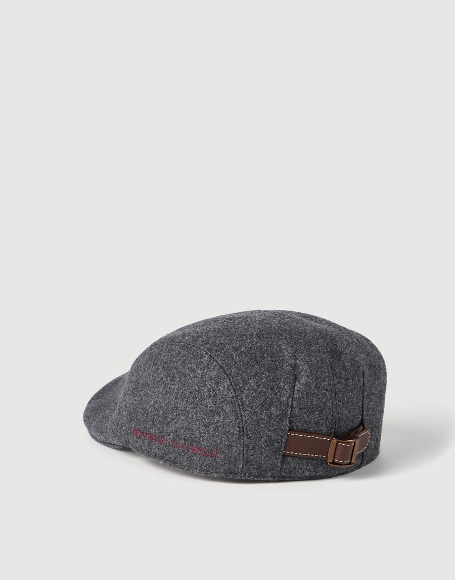 Virgin wool flannel flat cap Dark Grey Man - Brunello Cucinelli