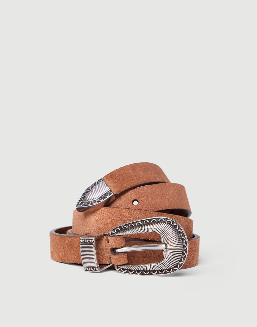 Reversed leather belt with tip Rust Brown Man - Brunello Cucinelli
