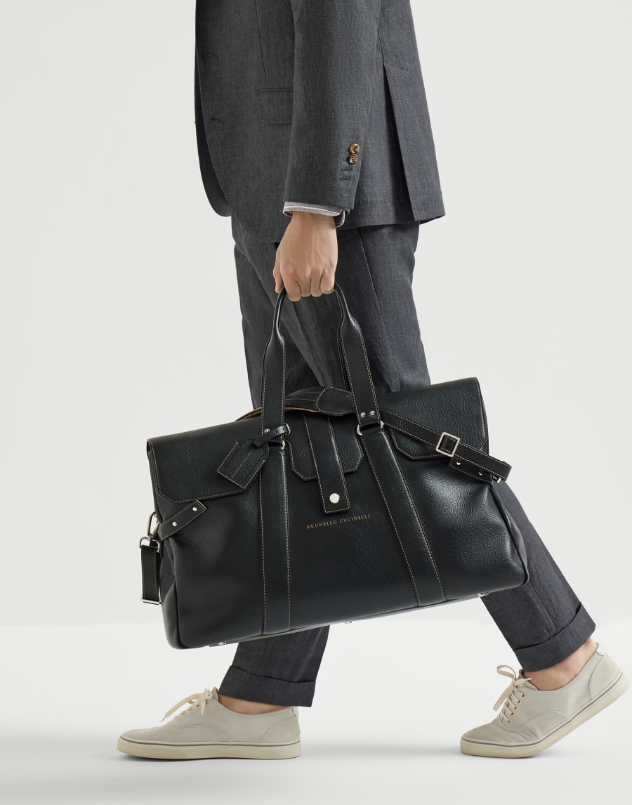 Grained calfskin Country Weekender bag Black Man - Brunello Cucinelli