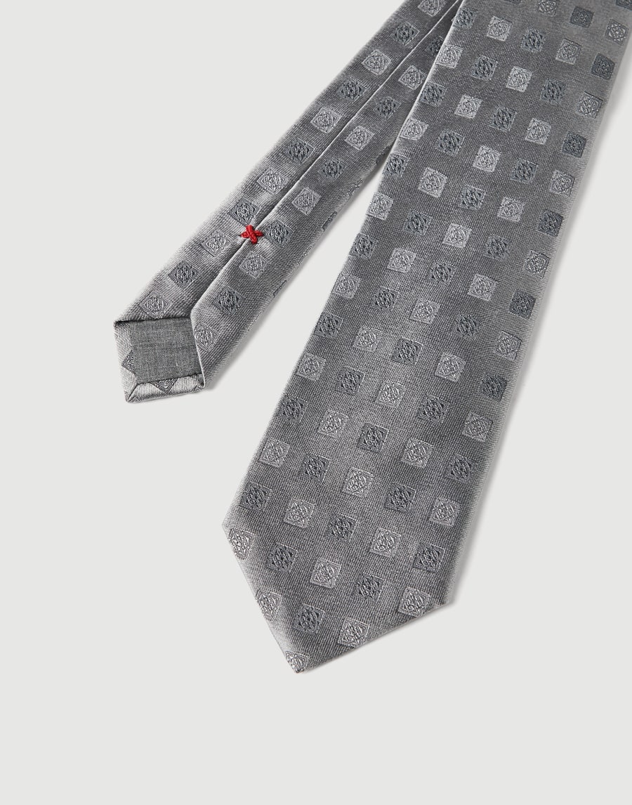 Silk tie with squares pattern Grey Man - Brunello Cucinelli