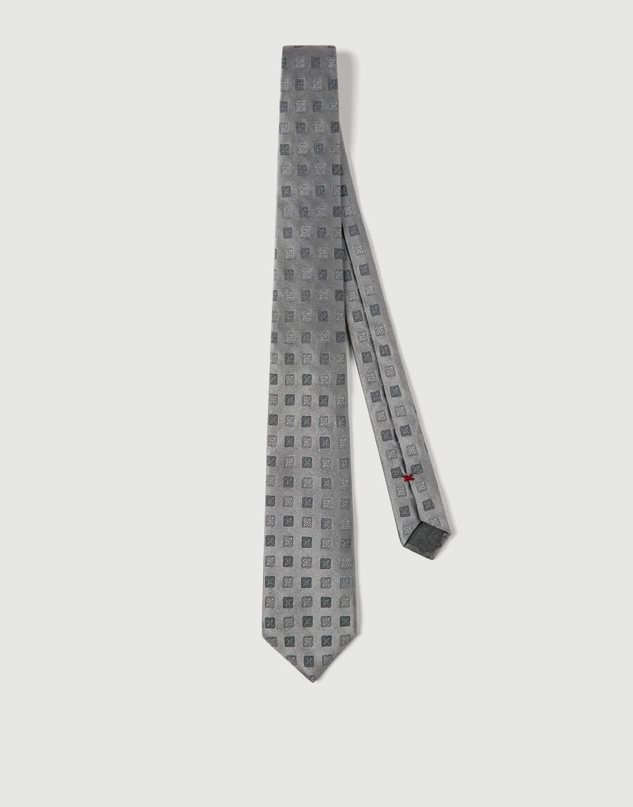 Silk tie with squares pattern Grey Man - Brunello Cucinelli