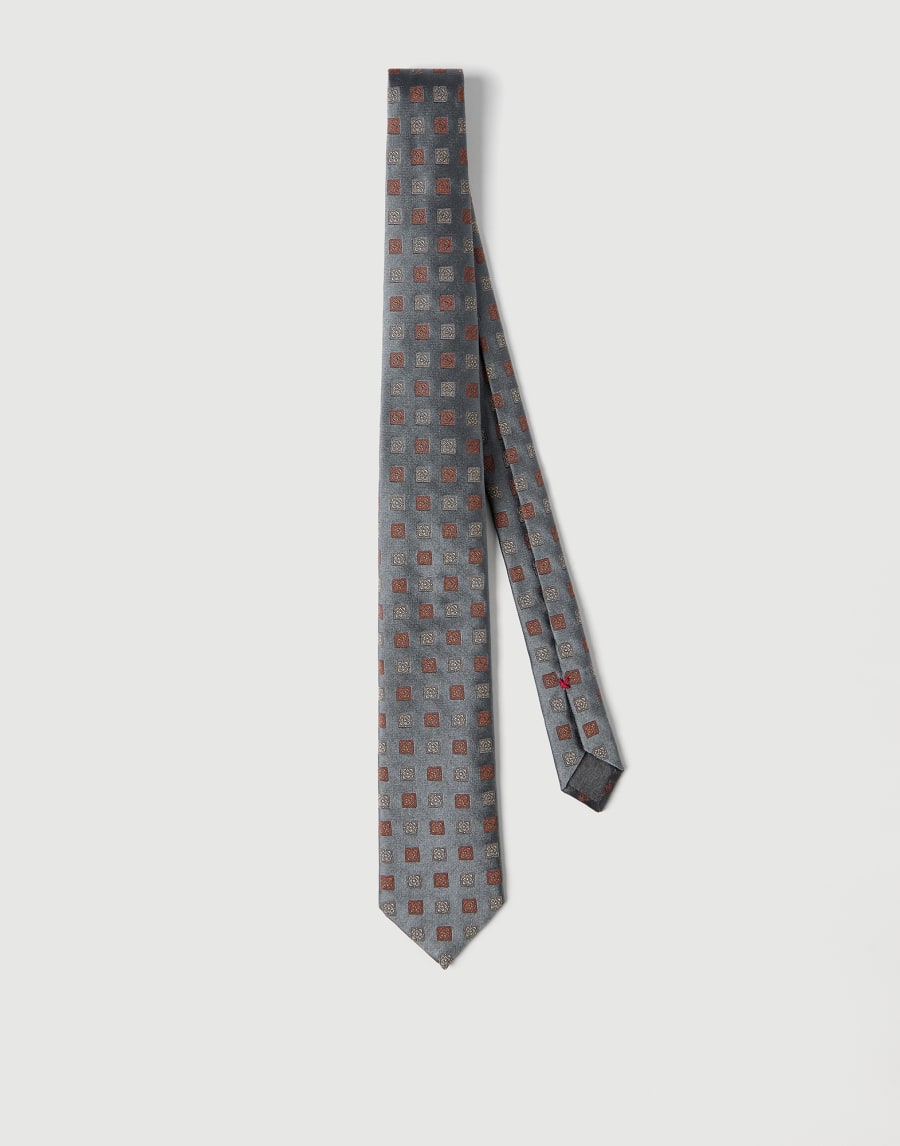 Silk tie with squares pattern Grey Man - Brunello Cucinelli